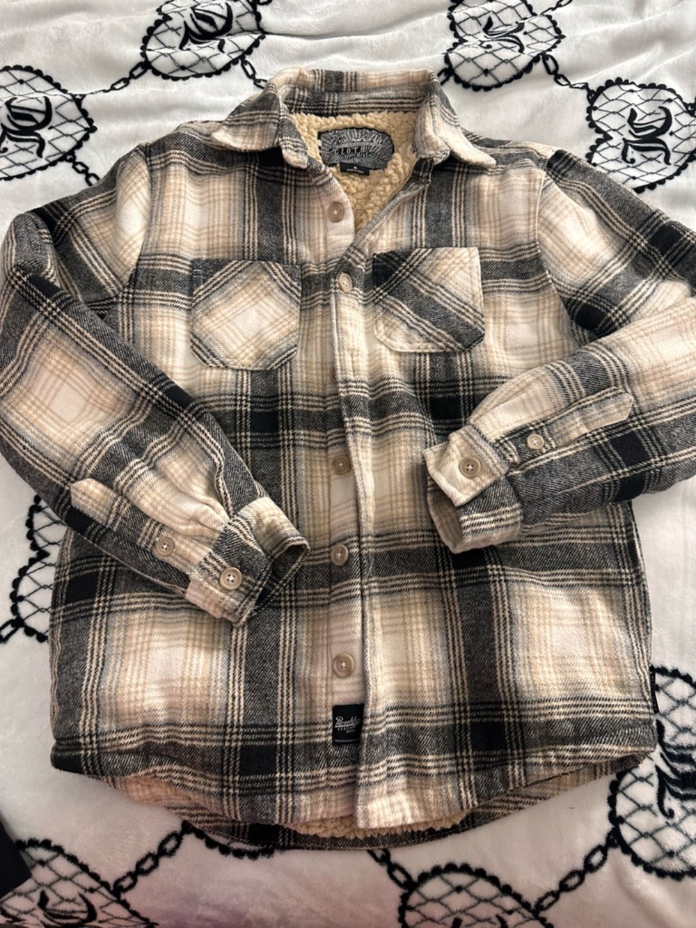 Pendleton Beige & Black Plaid Sherpa-Lined Button-Up Shirt